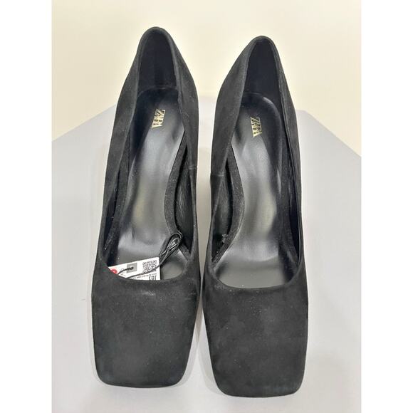 NWT ZARA Black Suede Block Heels - Picture 6 of 9